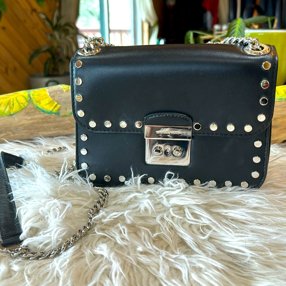 Micheal Kors black leather chain studded purse